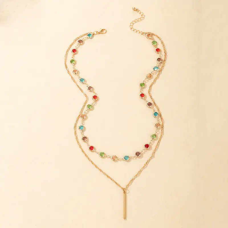 Color Rhinestone Long Simple Ins Style Word Necklace