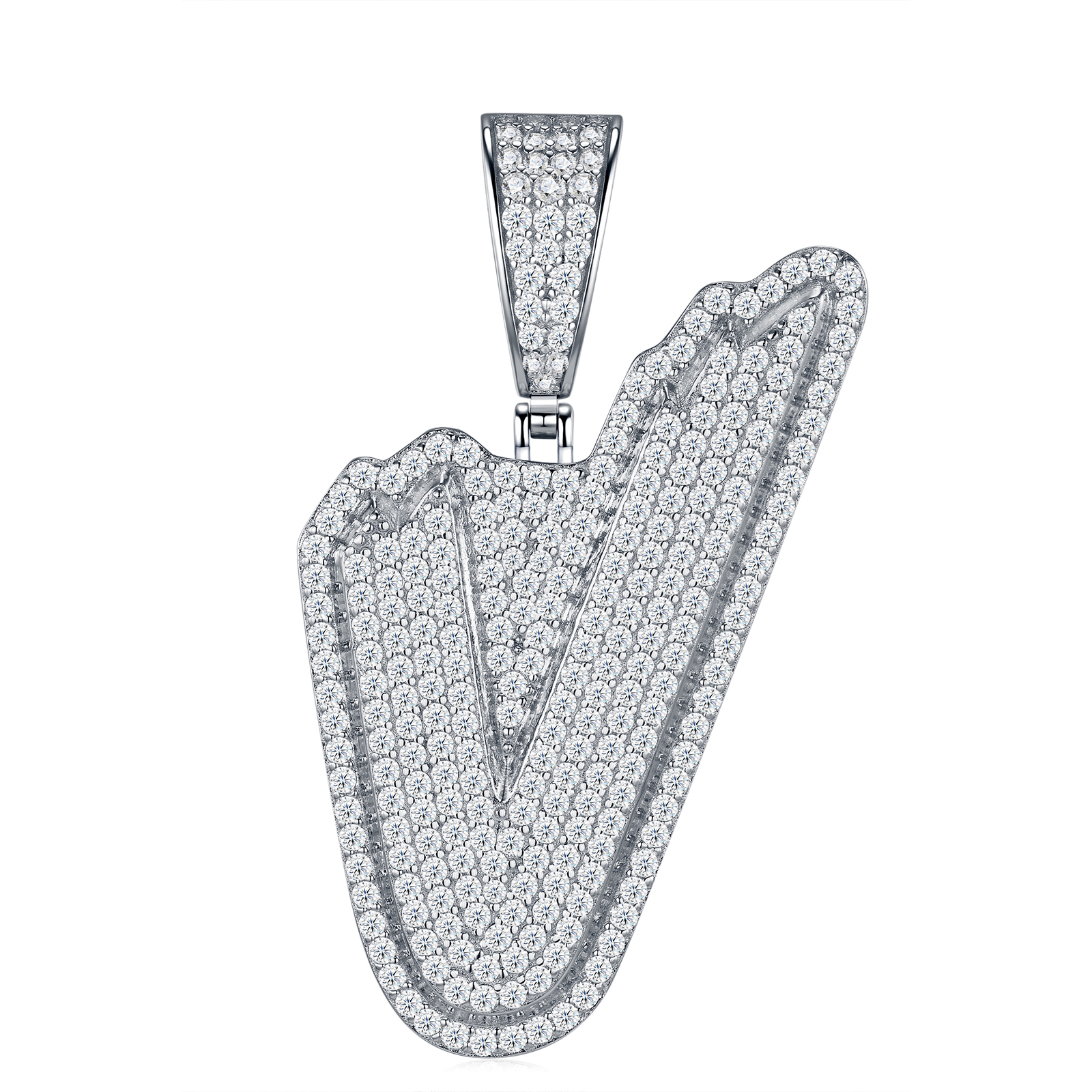 Fashion Design 26 Letters - V Set With Top Quality Morganite. Luxurious Fashion And Luxury Trend Jewelry Silver Pendant Necklace. Made Of S925 Silver Electroplated With Platinum. - Image 1