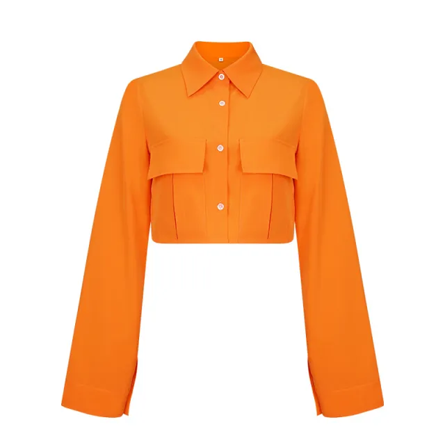 Autumn New Fashion Solid Pocket Short Shirt Orange - Shop at LoveMi