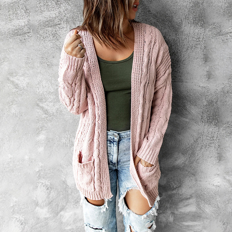 Title 4, Solid color long-sleeved loose mid-length knit ...