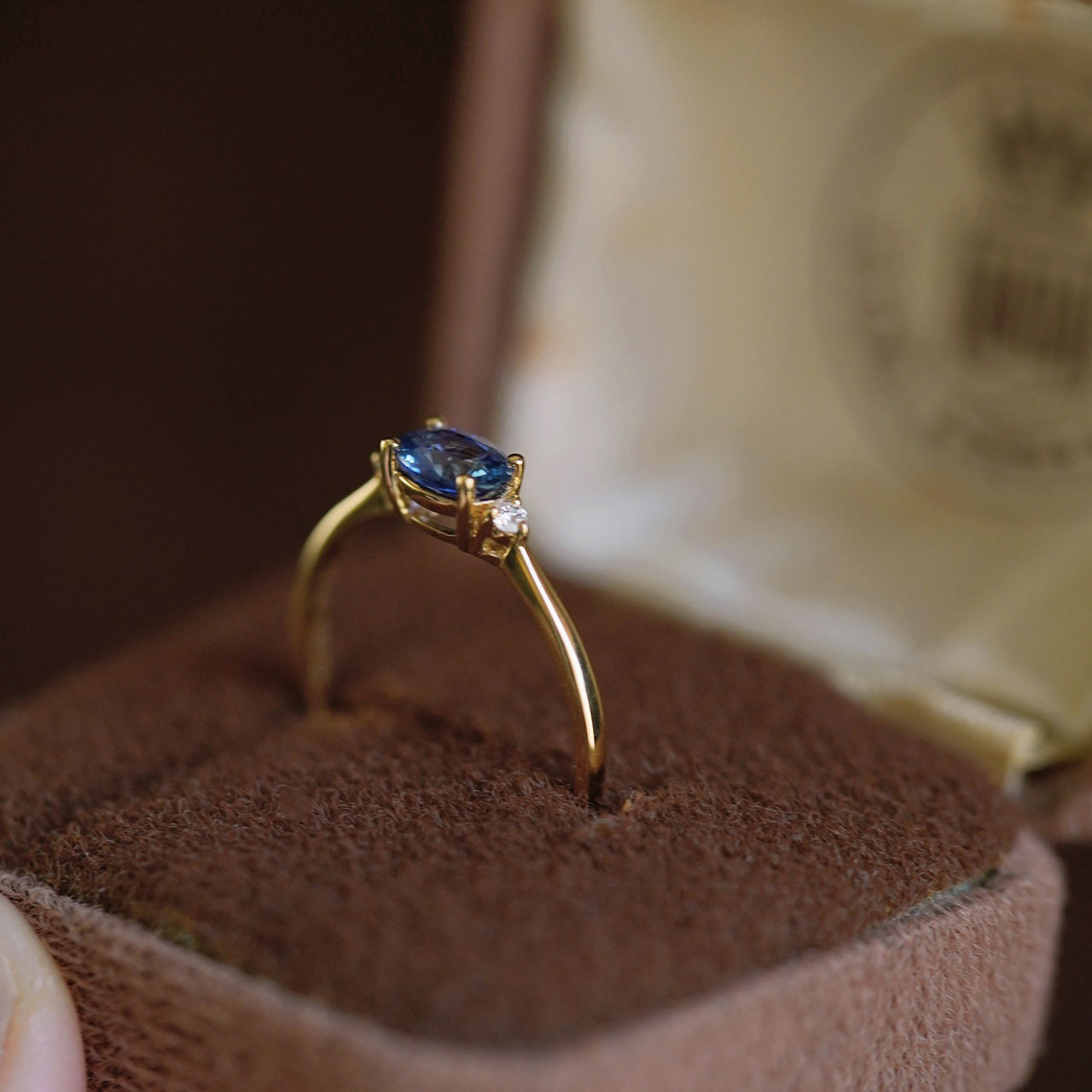 Title 4, Sterling Silver Gold-plated Blue Diamond Ring F...