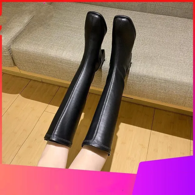 Less Than Knee High Knight Boots Thick Black - Shop at LoveMi
