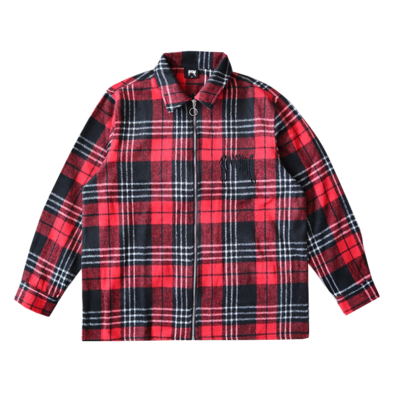 Women's Fashion Embroidered Zipper Plaid Shirt Jacket — image 1