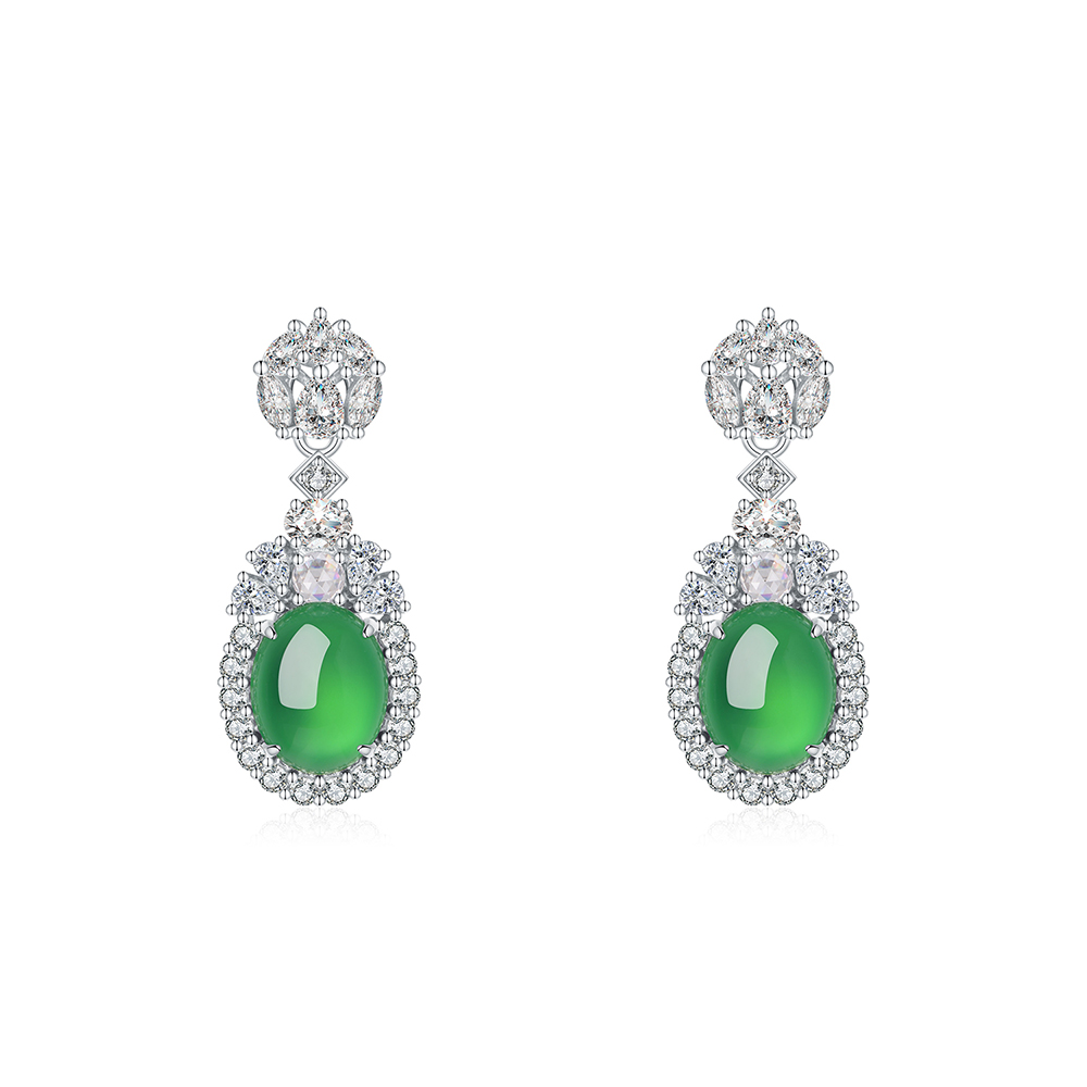 S925 Sterling Silver Dangle Earrings 10x8mm Oval Green Chrysoprase, Platinum Plated Elegant Drop Earrings For Women With Fashion Gift Box