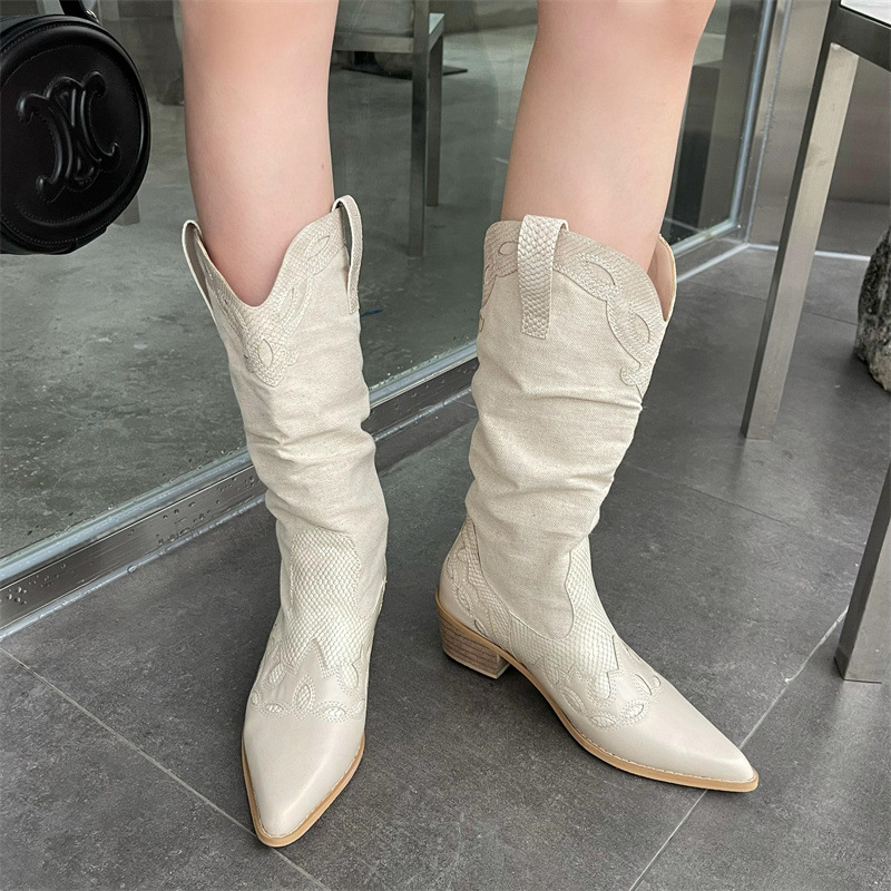 Title 5, Mid Heel Retro Versatile Knight Fashion Boots o...