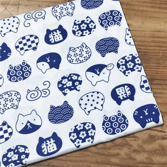 Blue Bottom Japanese Style Zephile Charm Cat Shiba Inu Cotton Twill Cloth Handmade Bag Bathrobe Pet Fabric 2 Style - Shop at LoveMi