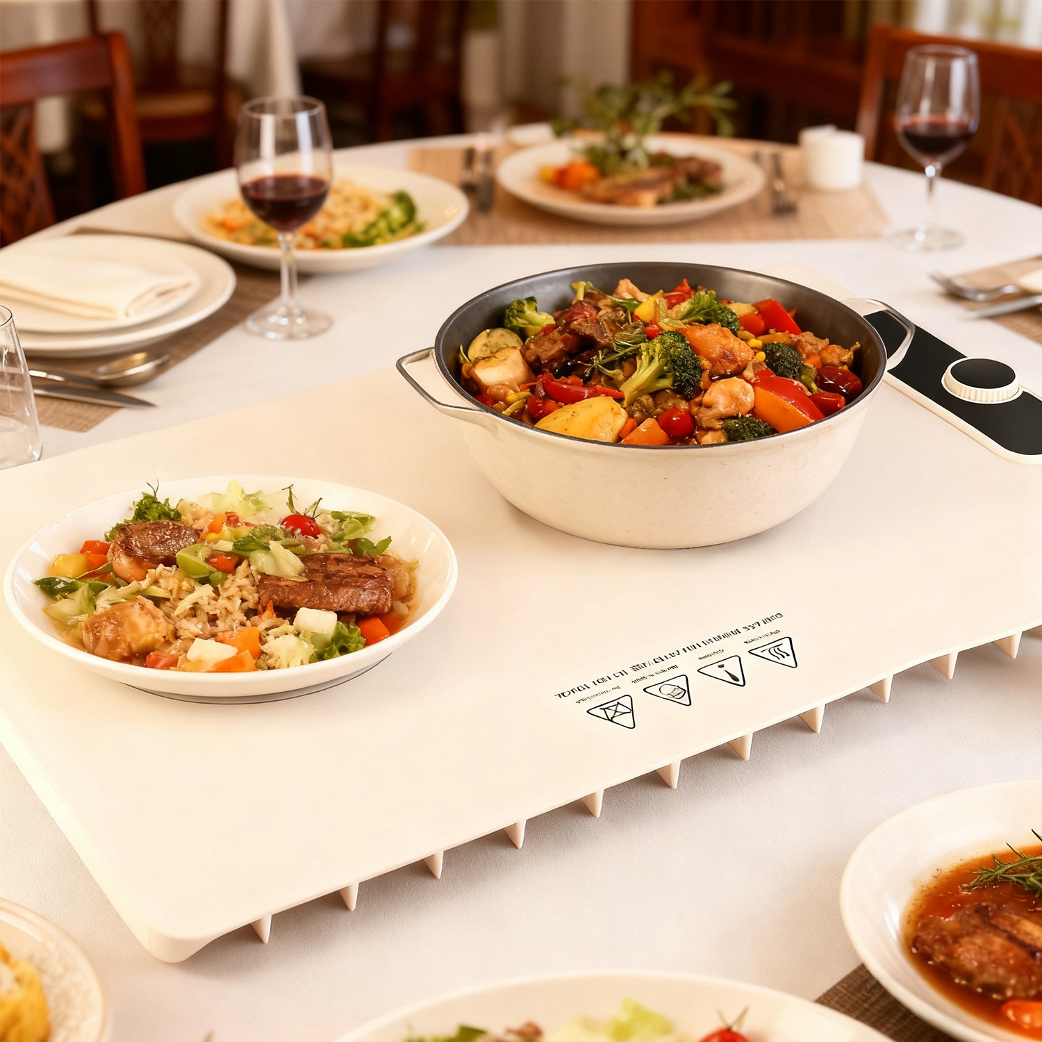 Food Warming Mat 23.6X15.8In 300W Fast Heating Electric Silicone Food Warmer With 14 Temp Levels 10Hrs Timer Settings Roll-Up Portable Hot Plates Heat Pad For Parties Buffet — foto 10