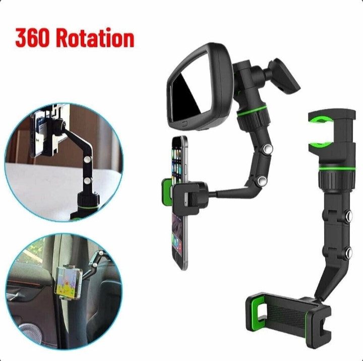 Car Rearview Mirror Rotation Adjustable Phone Holder Mount Multifunction 2