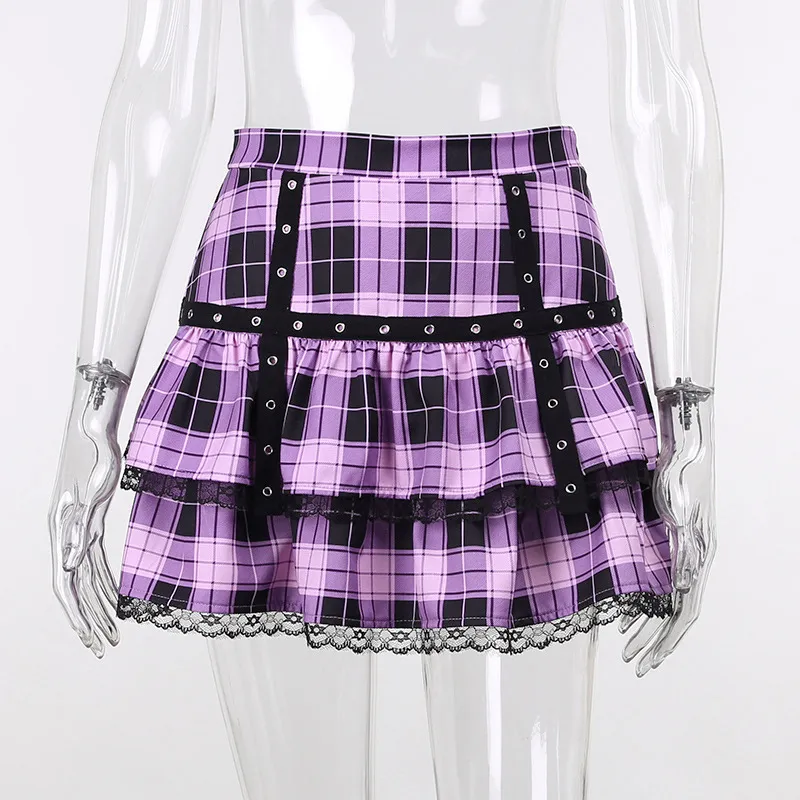 Female Pleated Skirt Lattice Skirt - Purple
