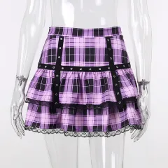 Female Pleated Skirt Lattice Skirt - Purple - View 1
