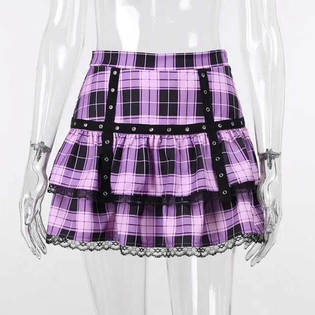 Female Pleated Skirt Lattice Skirt Purple - Shop at LoveMi