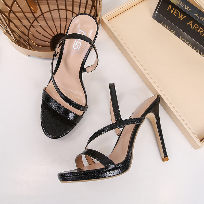 Women's Metallic Snake Print High Heel Sandals