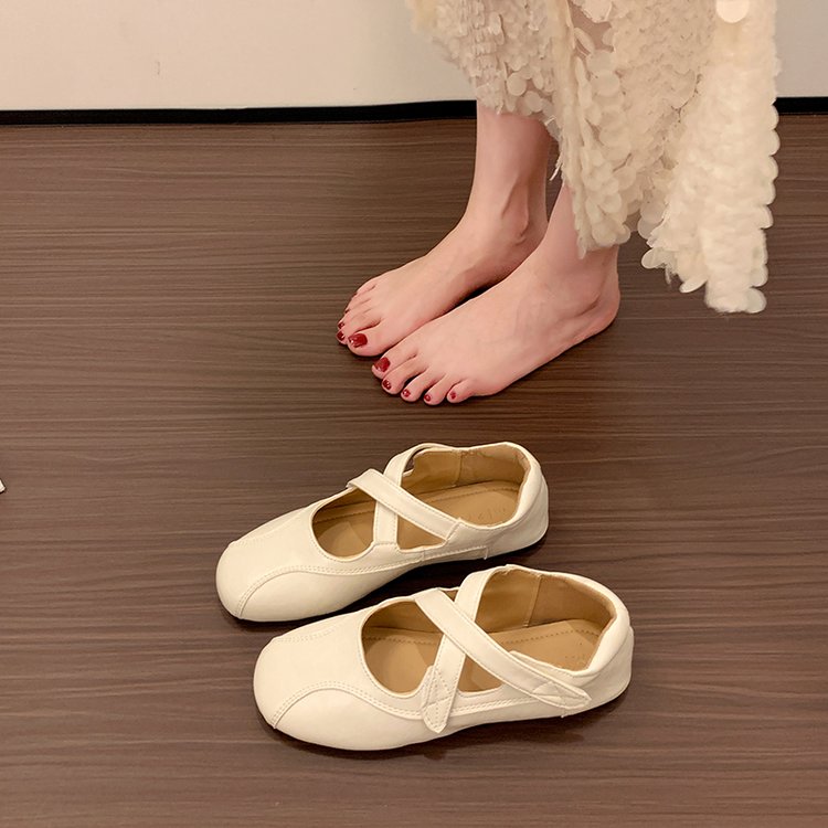 2026 New Women Crisscross Strap Low Cut Mary Janes, Versatile French Style Hidden Wedge Comfort Ballet Flats For Summer & Autumn product image