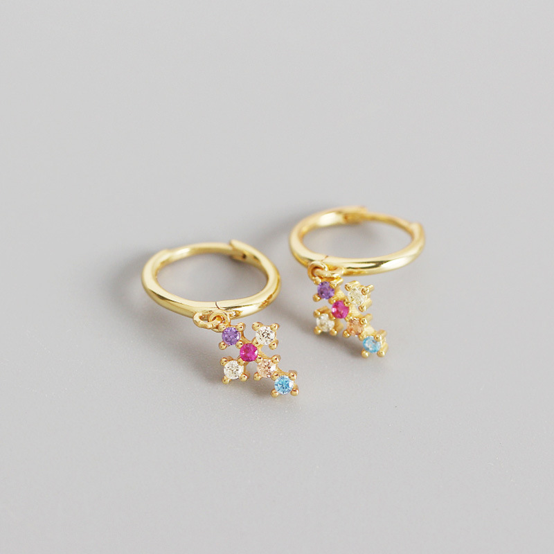 French Cross With Diamonds And Gold Stud Earrings