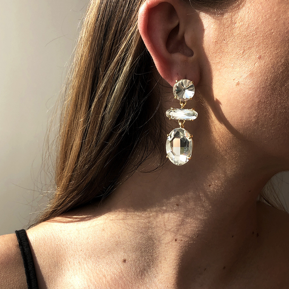 Celebrity Style Several Ear Studs Exaggerated Contrast Color Multi-faceted Earring