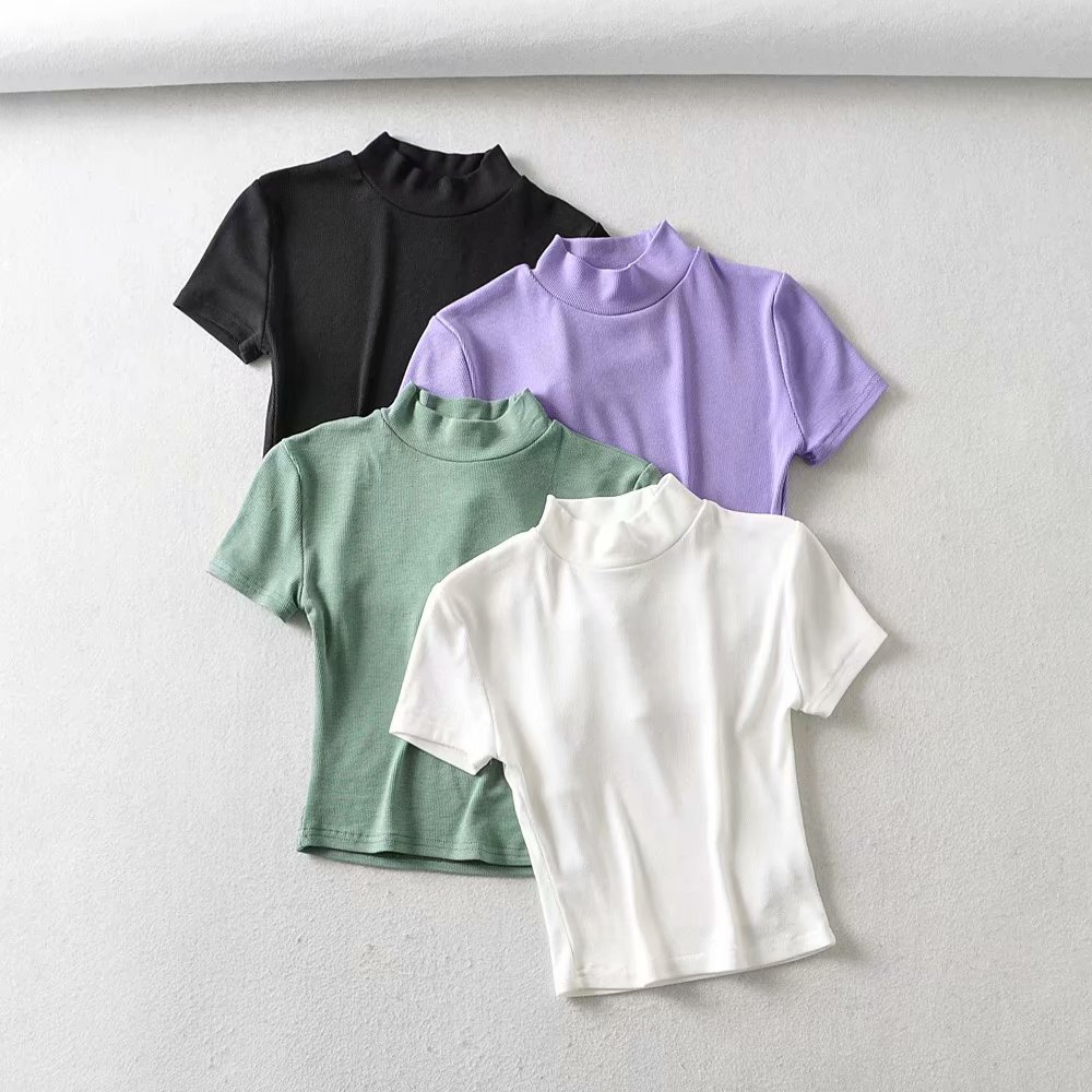 Women's Fashion Solid Color Short Sleeve Slim Fit T-Shirt Top