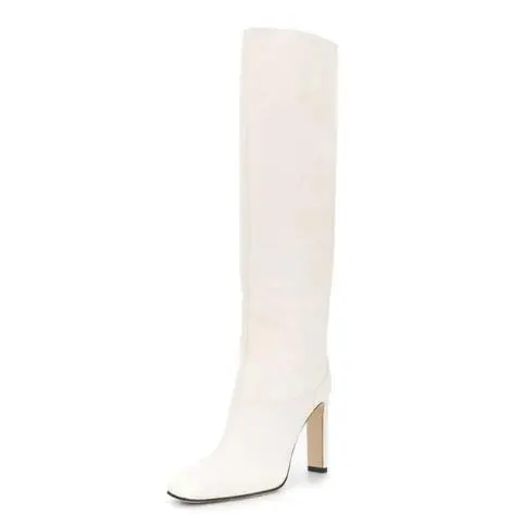 Elegant Women's Shoes With Square Toe High Heels, Plus Size Knee length Women's Boots White - Shop at LoveMi