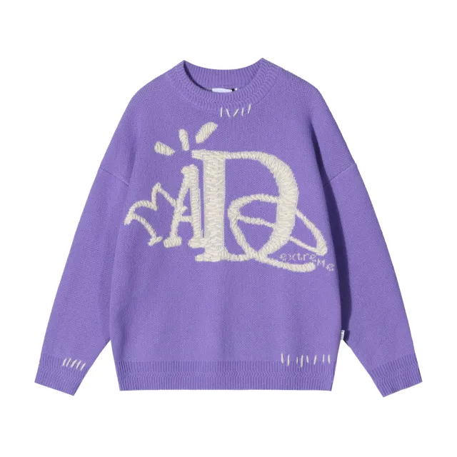 Vintage Street Funny Letter Hand Embroidered Sweater Purple - Shop at LoveMi