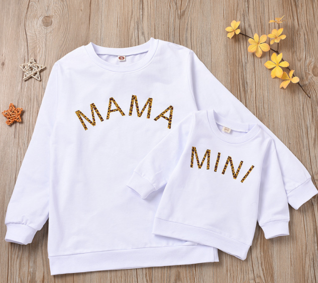  Spring Autumn Mom and Me Family Matching Sweatshirt Baby Girls Letter Print Long Sleeve Pullover Top Hoodie Clothes
