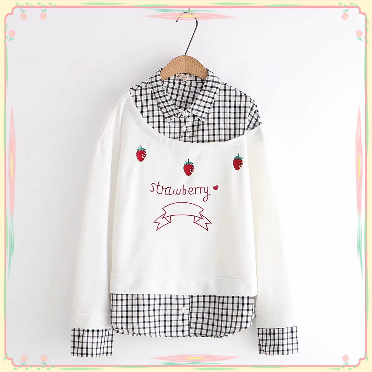 Title 3, Strawberry fake two-piece plaid sweater