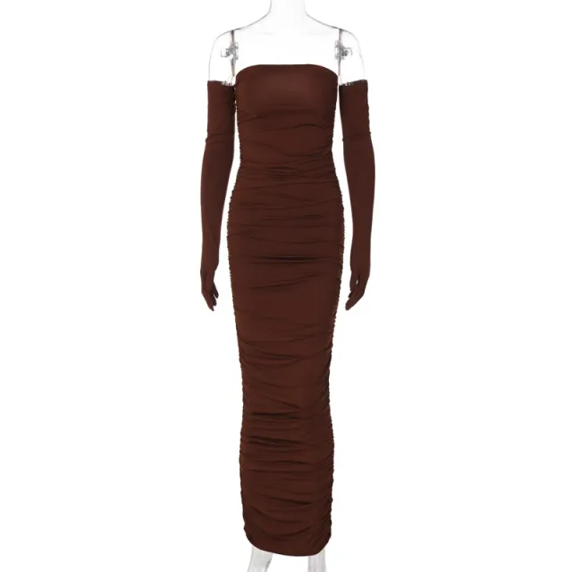 Women's Long Sleeve Slim Pleated Dress Coffee - Shop at LoveMi