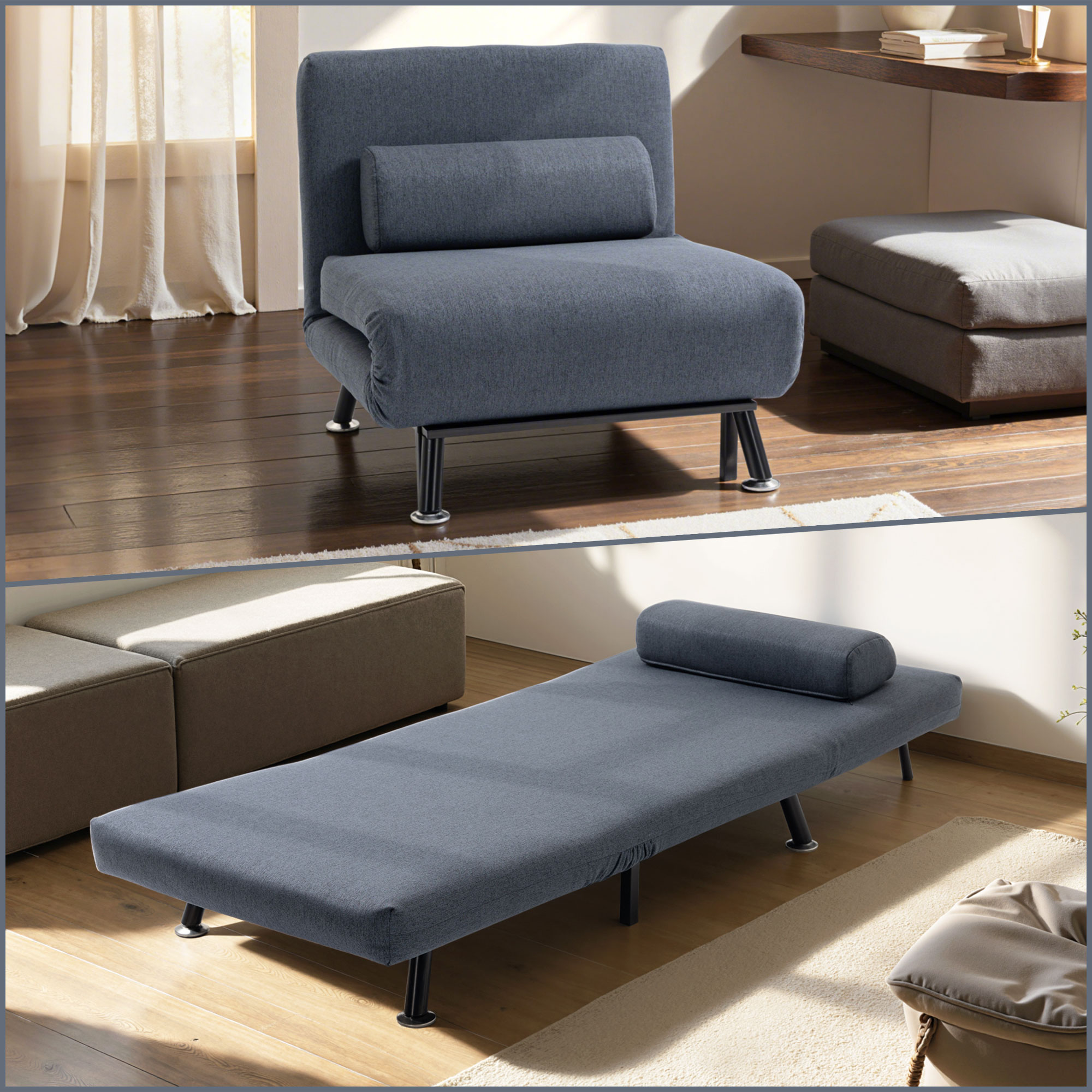 Single Sofa Bed, Linen Fabric, Three In One Convertible Five Adjustable — image 7