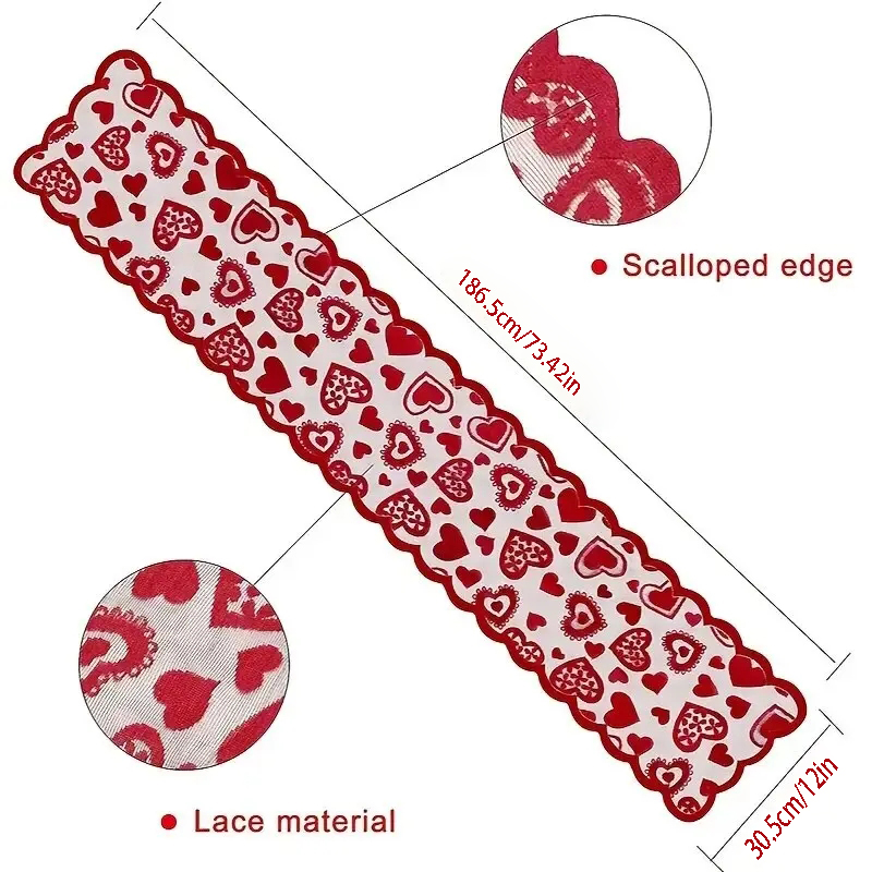 1pc Valentines Day Decorations Table Runner 13 X 72 Inch Lace Heart Table Runner For Wedding Party