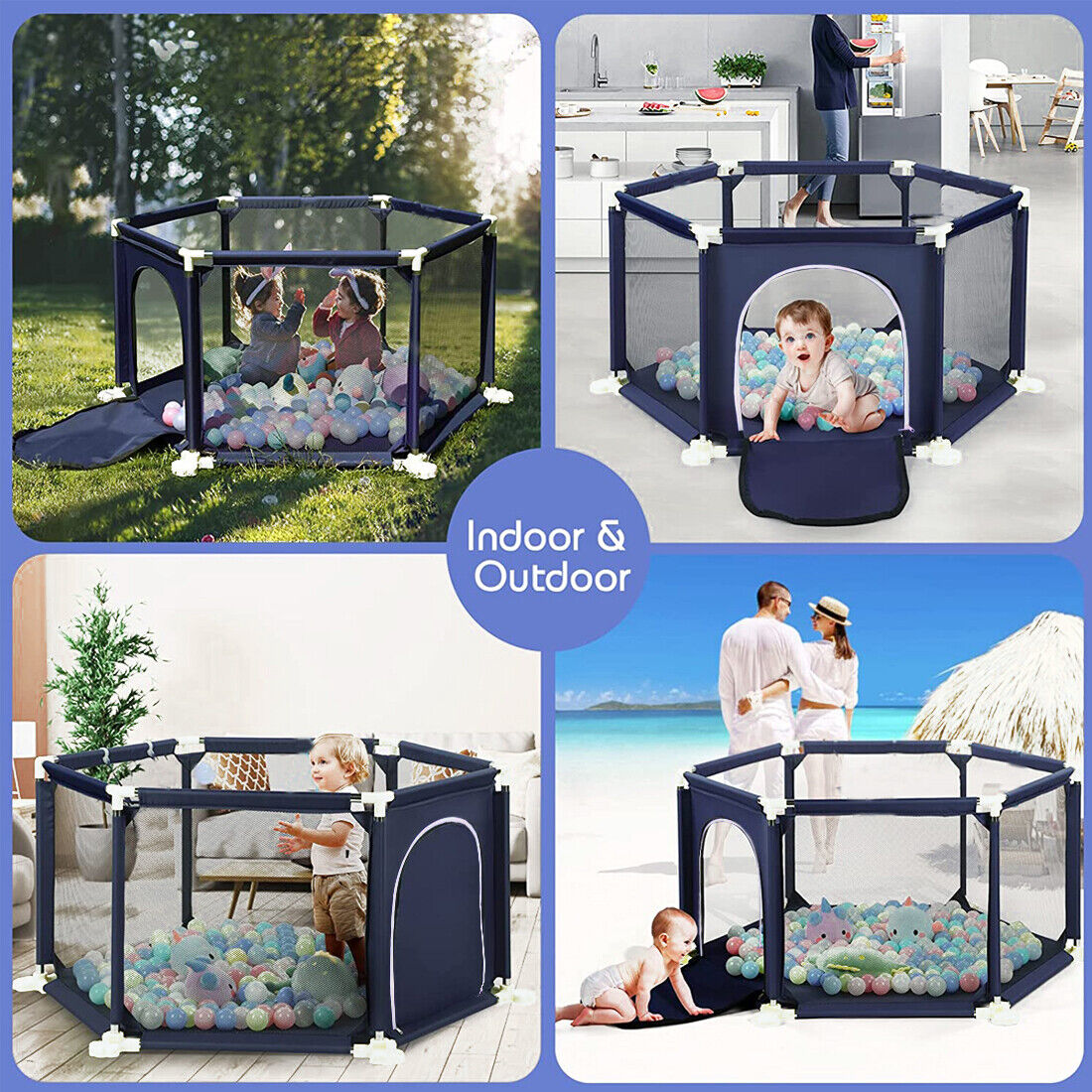 UK NEW Large Baby Playpen 6 Sides Infant Kids Yard Activity Center Safety Zipper Door