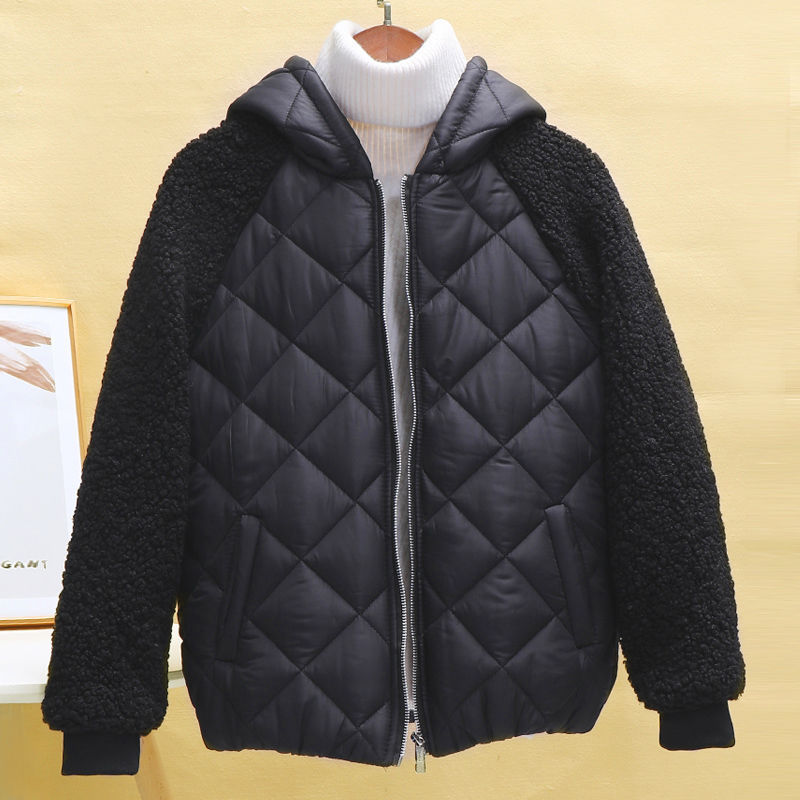 Female Winter Loose Lamb Wool Coat Cotton Jacket Black - Shop at LoveMi