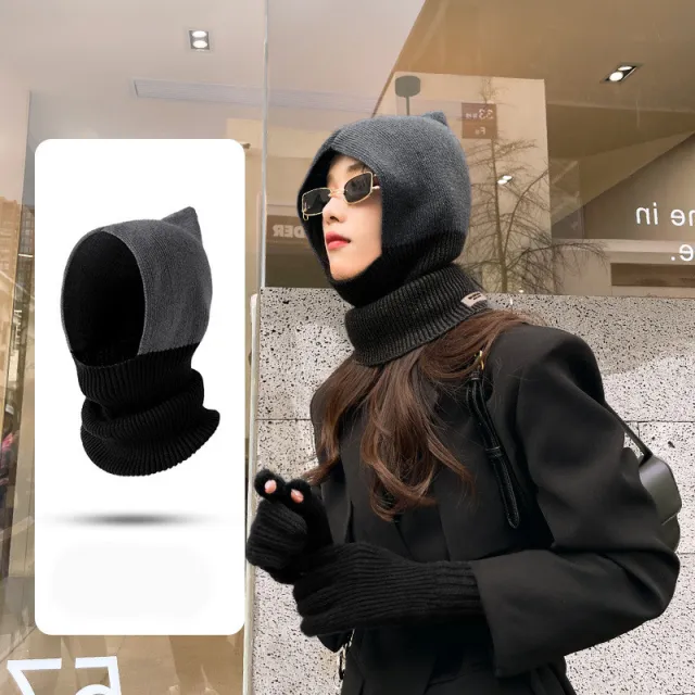 Women's Fashion Collision Color Splicing Warm Woolen Hat Black - Shop at LoveMi