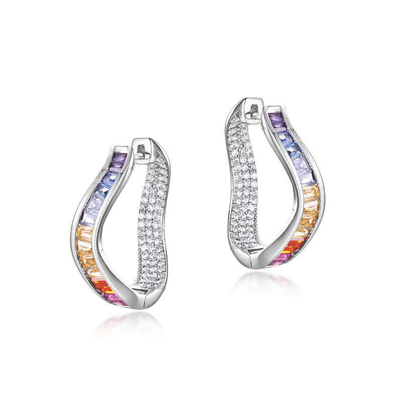 Irregular Diamond Earrings S925 Silver Rainbow Zirconium Ears