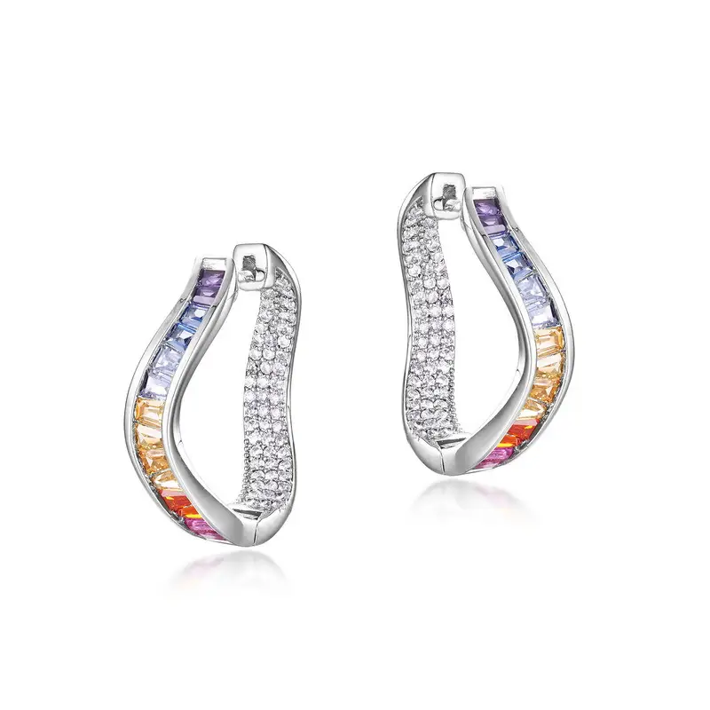 Irregular Diamond Earrings S925 Silver Rainbow Zirconium Ears