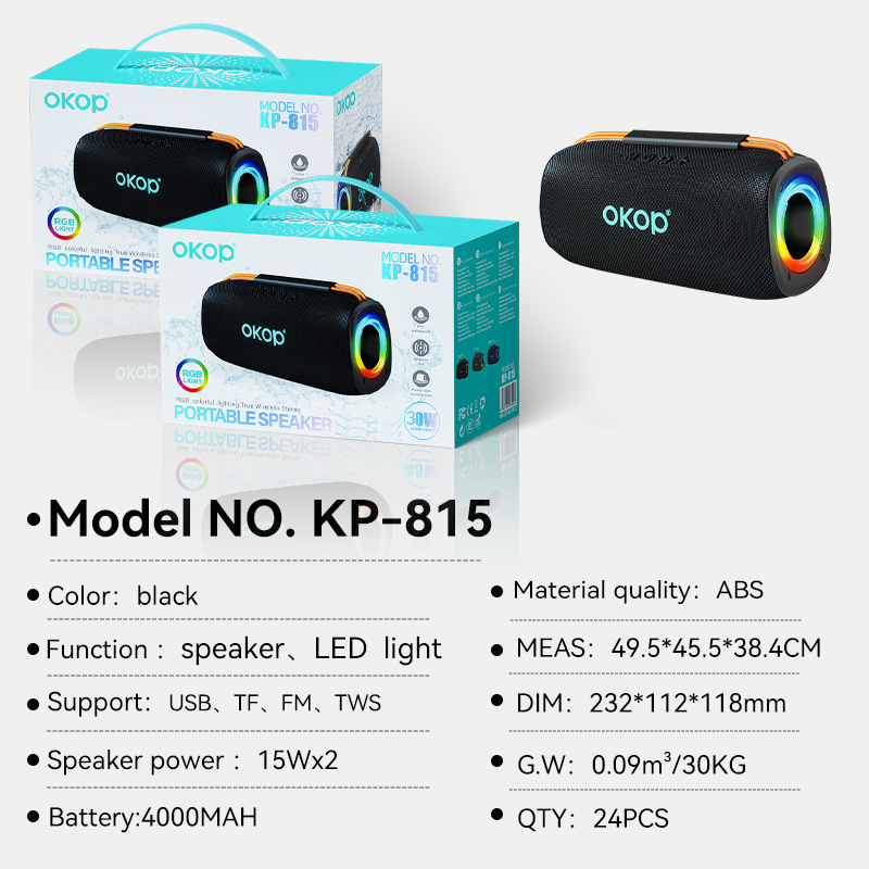 KP-815 Best-Selling Portable Bluetooth Speaker With RGB Lighting Compact Heavy Bass Audio For Home Desktops And Outdoor Use