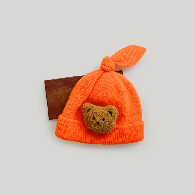 Cute Bear Plus Down Anti cold Knitted Hat Orange - Shop at LoveMi
