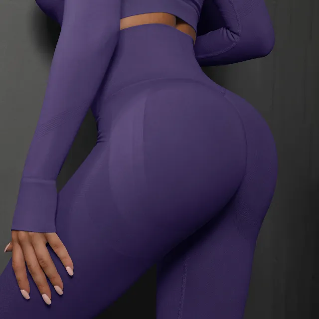 High Waist Seamless Yoga Pants Women's Solid Color Full Length Leggings Fitness Hip Up Running Sport Gym Legging Outfits Dark Purple - Shop at LoveMi