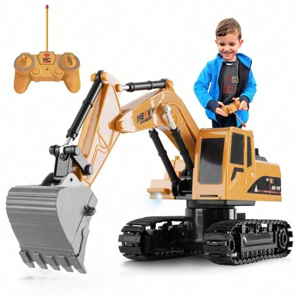 T1 22 RC Excavator Toy For Kids, Remote Control Construction Vehicle With Lights And Flexible Arm, 6CH Rechargeable Engineering Digger Truck Gift For Children, Toys For Boys, Const