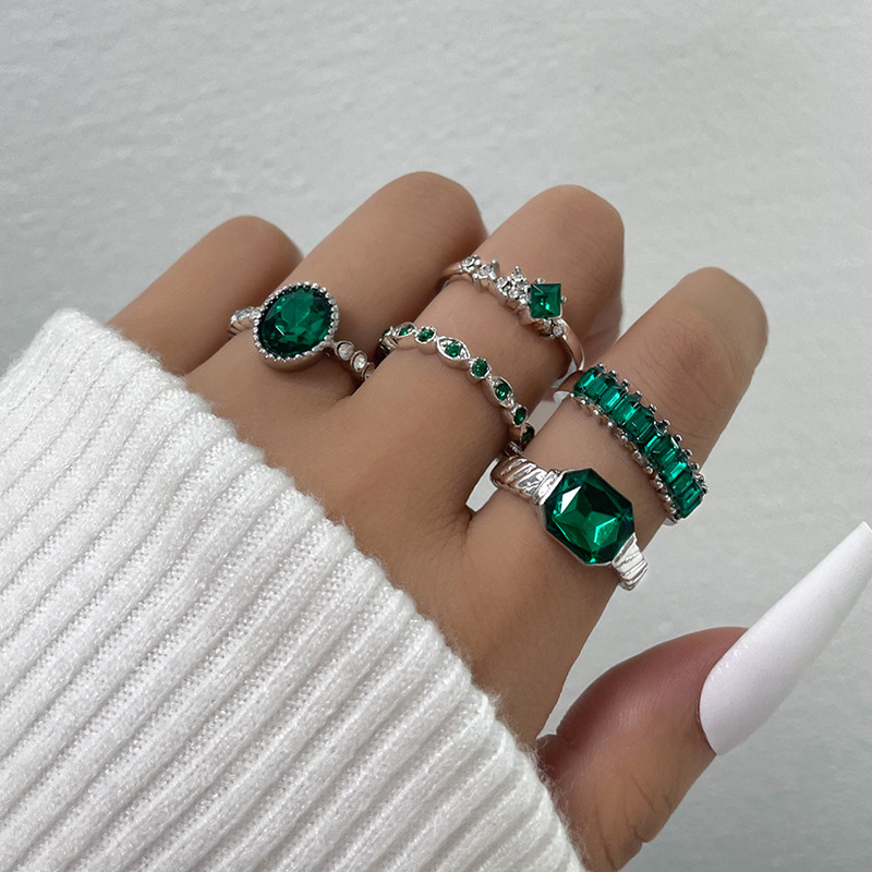 Title 3, Emerald geometrische diamant ring set van 5. St...