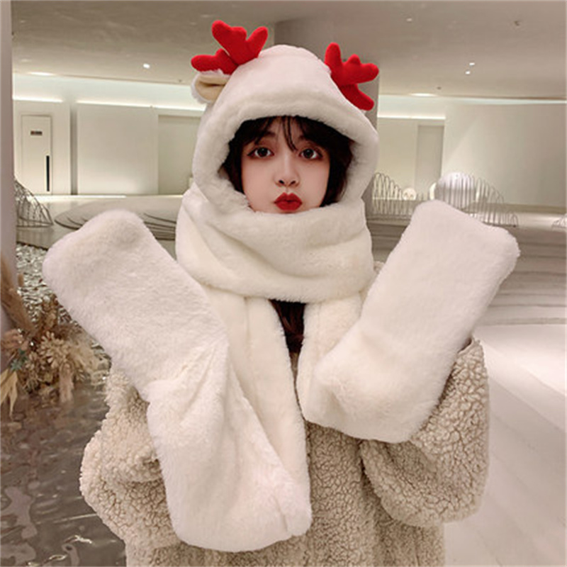Women's Christmas Antlers Cute All-match Gloves Scarf Hat