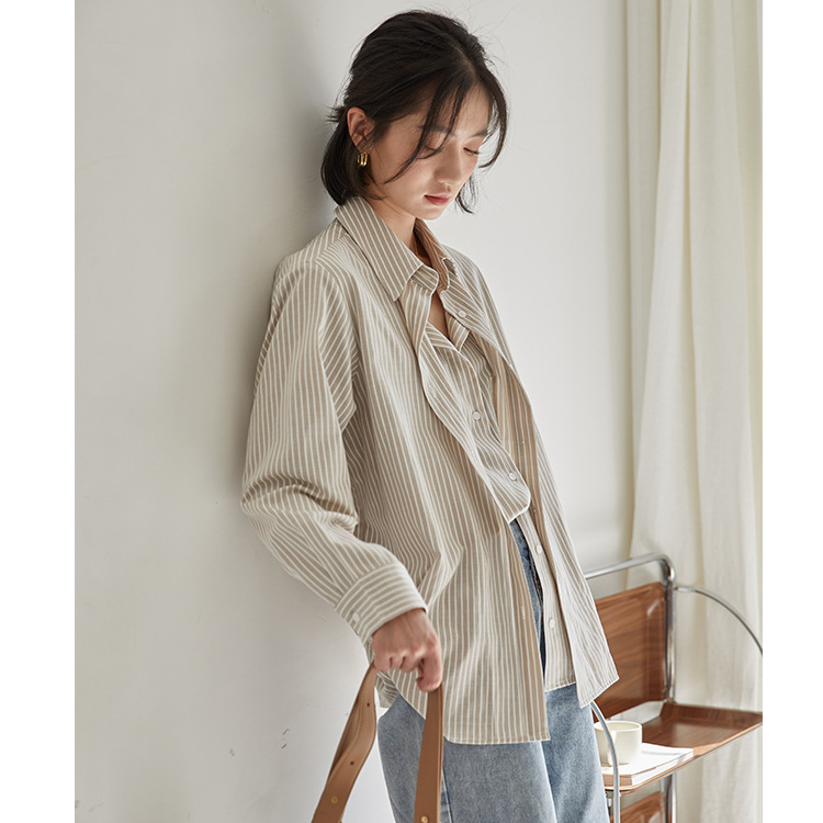 New Fake Two-piece Striped Shirt Women