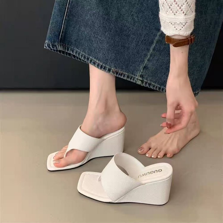 Women's New Spring & Summer Slimming Wedge Open Toe Thong Sandals, Elegant Flip Flop Heeled Slides