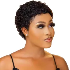 Explosive Head Female Short Curly Hair Temperament Microwave Whole Wig - Black - View 1