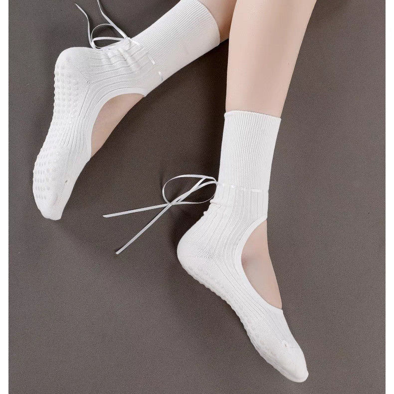 New Summer Mid-Calf Yoga Socks, Non-Slip Open-Back Design With Personalized Drawstring Ribbon, Ideal For Pilates, Dance, Fitness And Floor Activities
