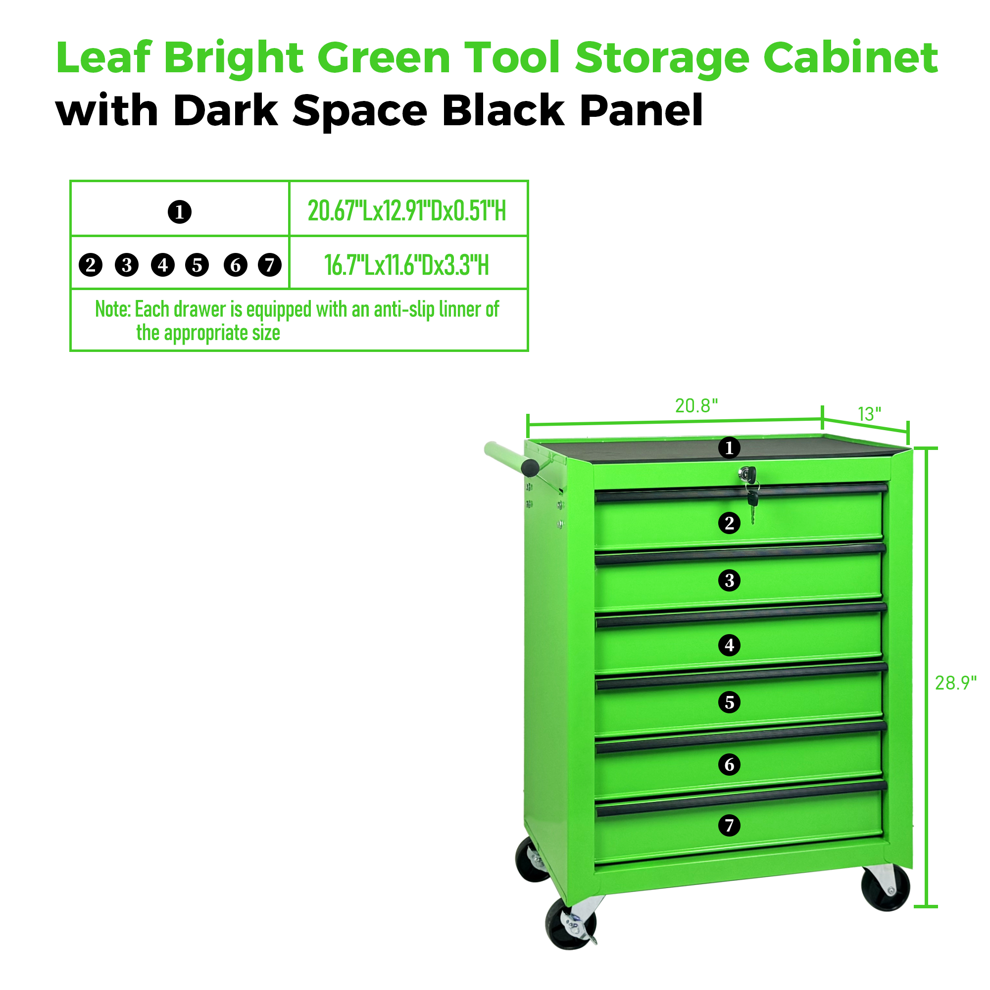 Rolling Metal Tool Chest With 6 Drawers, 20inch 6-Drawer Tool Chest Cabinet With Ball Bearing Drawer Slides, Steel Tool Storage Box Organizer -GREEN
