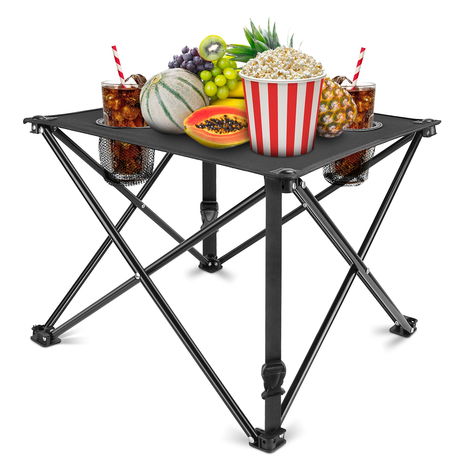 1Pc 2Pc Options Foldable Camping Table Portable Picnic Table Lightweight Travel Desk With 2 Cup Holders Carrying Bag Color Options Black Orange Green Red Blue Navy Blue image 15