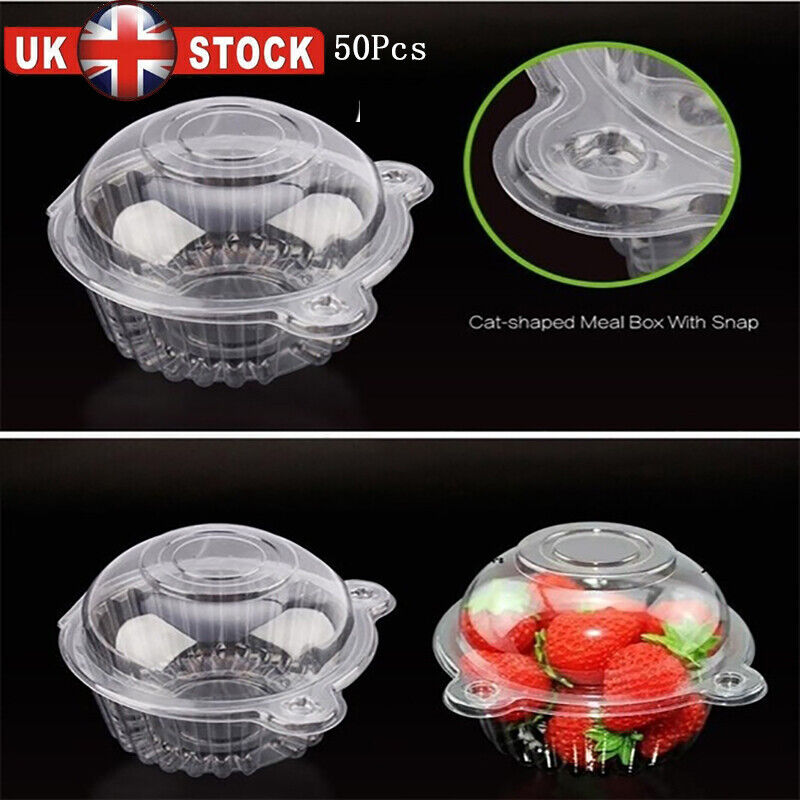 50Pc Plastic Cupcake Muffin Single Cup Cake Holders Boxes Pods Domes Cases — image 8