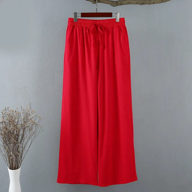 Women's Thin Cotton And Linen Wide leg Pants Red - Shop at LoveMi