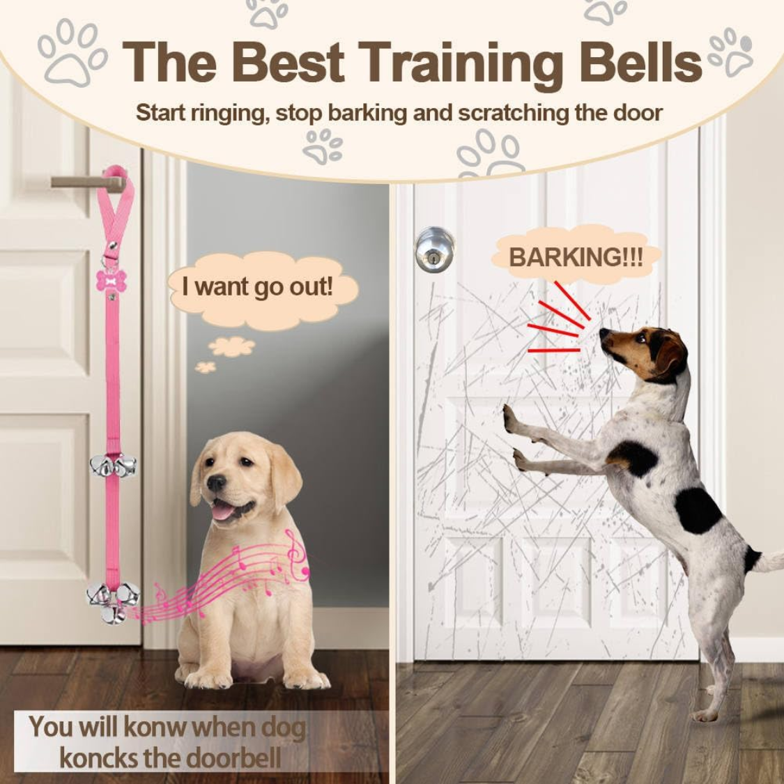 2 Pack Dog Door Bells Dog Doorbell To Go Outside Puppy Train Bell For Dogs To Ring — foto 6