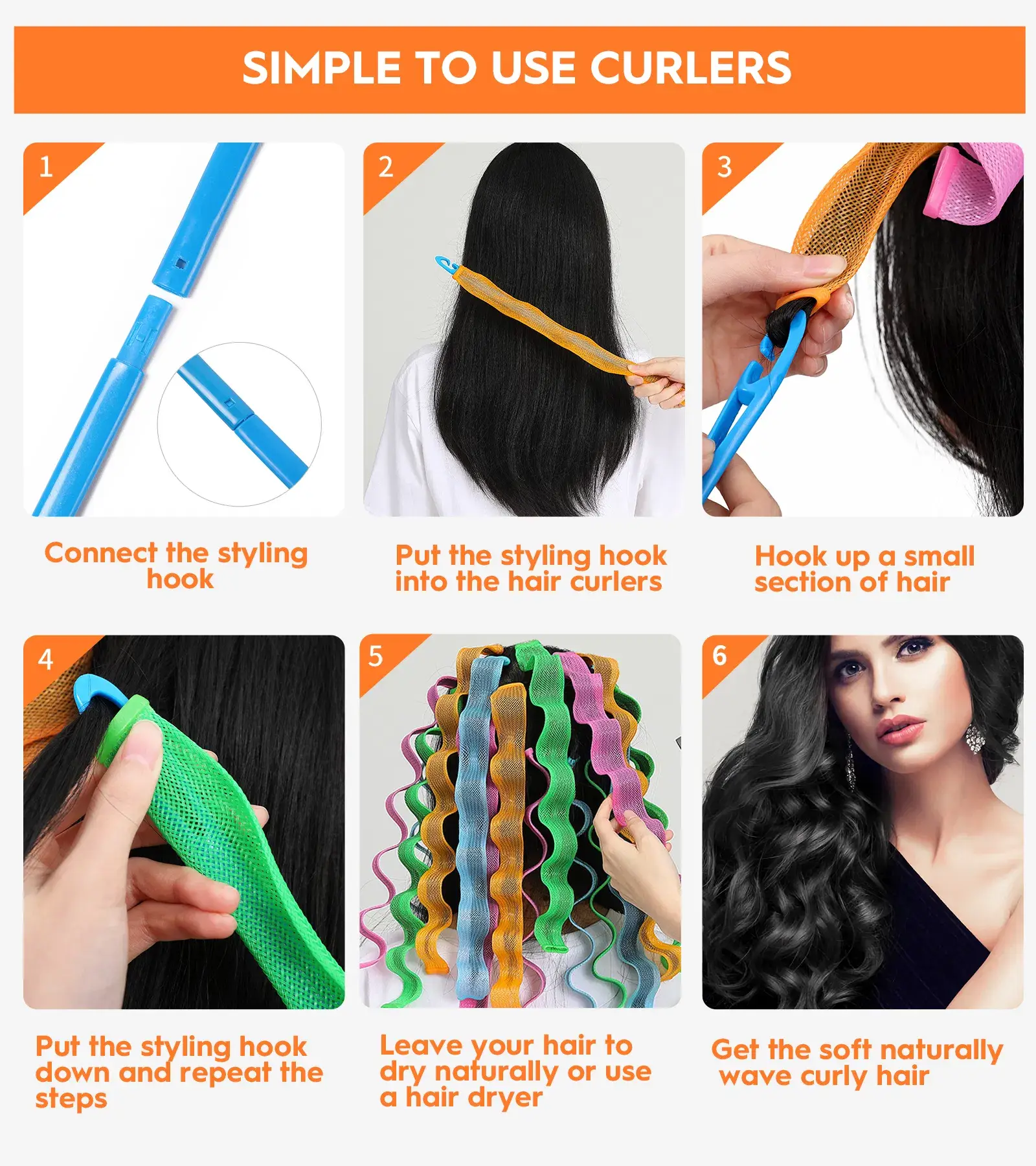 Heatless Hair Curlers Wave Curls Styling Kit For Women Girls On Hair Care - 30 Pcs - 6 Colors - 55 Cm 11.81 Inch