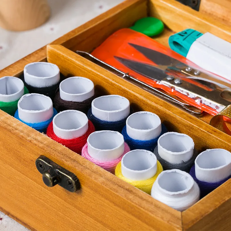 Needle Money Box Household Portable Sewing Needlework Student Dormitory Small Wooden Box Sewing Sewing Kit Hand-Stitched – image 2