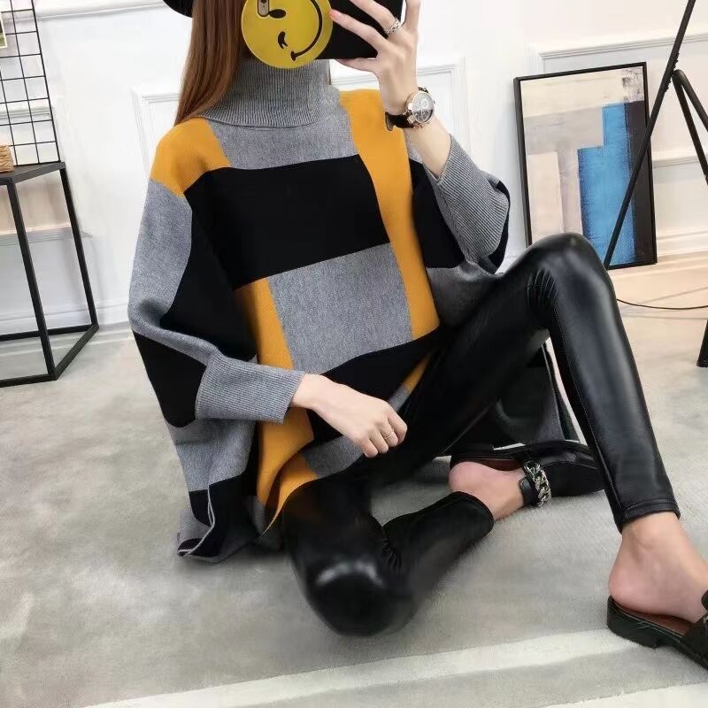Turtleneck Color Block Box Sweater Coat